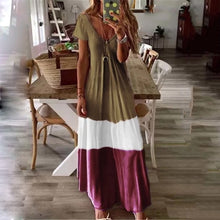 Load image into Gallery viewer, Stitching Color Short-Sleeved Maxi Dress