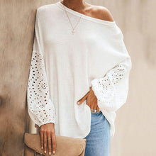 Load image into Gallery viewer, Oblique Collar Hollow Long Sleeve Off Shoulder T-Shirt