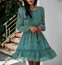 Load image into Gallery viewer, Lace-Up Round Neck Print Mini Dress
