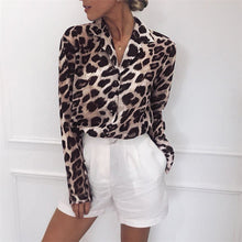 Load image into Gallery viewer, Leopard Print V-neck Chiffon Shirt
