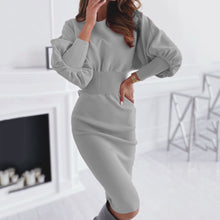 Load image into Gallery viewer, Solid Color Round Neck Knitted Dress
