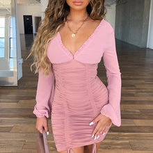 Load image into Gallery viewer, Sexy Deep V Wood Ears Long Sleeve Bodycon Dress