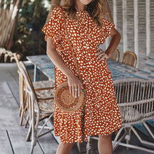 Load image into Gallery viewer, Lotus Leaf Sleeve Polka Dot Dress