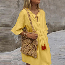 Load image into Gallery viewer, Cute Solid Color V-Neck Boho Mini Dress