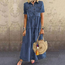 Load image into Gallery viewer, Retro Distressed Denim Maxi Dress