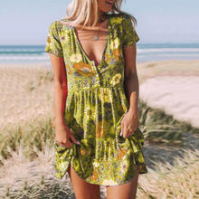 Load image into Gallery viewer, V-Neck Floral Printed Boho Mini Dress