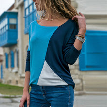 Load image into Gallery viewer, Round Neck Contrast Stitching Long-sleeved T-shirt