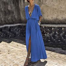Load image into Gallery viewer, Deep V Short Sleeve Split Maxi Dress