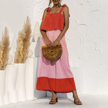 Load image into Gallery viewer, Lace-Up Ruffled Contrast Dress