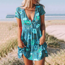 Load image into Gallery viewer, V-Neck Floral Printed Boho Mini Dress