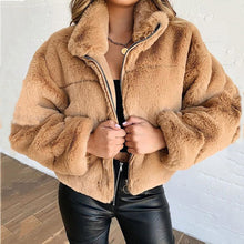 Load image into Gallery viewer, Stand-Up Collar Short Zipper Plush Coat