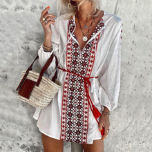Load image into Gallery viewer, Lace Up Ethnic Print Mini Dress
