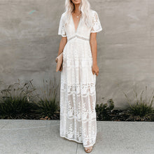 Load image into Gallery viewer, Vacation Style V-Neck Lace Maxi Dress