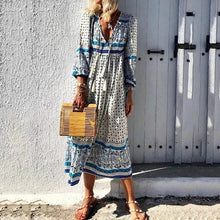 Load image into Gallery viewer, Boho Style V-Neck Printed Maxi Casual Dress