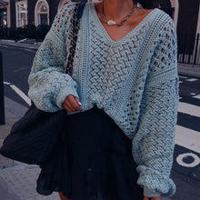 Load image into Gallery viewer, Solid Color V-neck Cutout Sweater