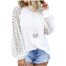 Load image into Gallery viewer, Round Neck Lace Stitching Long-sleeved Top