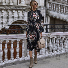 Load image into Gallery viewer, Stand-up Collar Tie Print Waist Dress