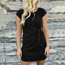 Load image into Gallery viewer, Round Neck Solid Color Tie Dress