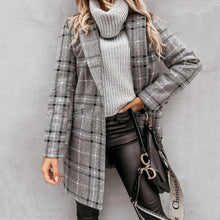 Load image into Gallery viewer, Mid-Length Plaid Warm Coat