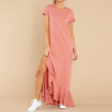 Load image into Gallery viewer, Round Neck Ruffled Slit Dress