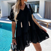 Load image into Gallery viewer, Solid Color V Neck Casual Mini Dress