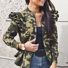Load image into Gallery viewer, Ruffle Stitching Zipper Print Jacket Coat