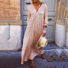 Load image into Gallery viewer, Boho V Neck Long Sleeve Print Maxi Dress