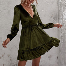 Load image into Gallery viewer, Sexy Deep V-Neck Long Sleeve Velvet Dress