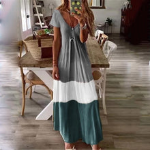 Load image into Gallery viewer, Stitching Color Short-Sleeved Maxi Dress