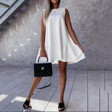 Load image into Gallery viewer, Solid Color Round Neck A-line Mini Dress