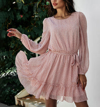 Load image into Gallery viewer, Lace-Up Round Neck Print Mini Dress