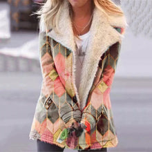 Load image into Gallery viewer, Lapel Print Plus Velvet Coat