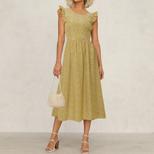 Load image into Gallery viewer, Round Neck Floral Flying Sleeve Dress