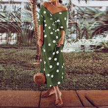 Load image into Gallery viewer, Polka Dot Print V-neck Off-The-Shoulder Dress