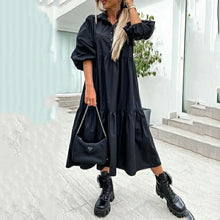 Load image into Gallery viewer, Simple Long Sleeve Lapel Shirt Dress