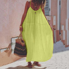 Load image into Gallery viewer, Solid Color Stitching Cotton And Linen Suspender Maxi Dress