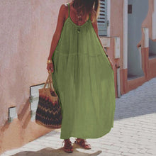 Load image into Gallery viewer, Solid Color Stitching Cotton And Linen Suspender Maxi Dress