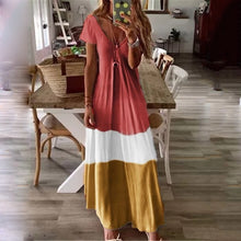 Load image into Gallery viewer, Stitching Color Short-Sleeved Maxi Dress