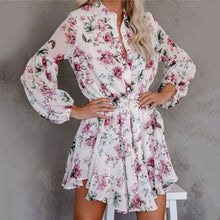Load image into Gallery viewer, Lace-Up Button Floral Printed Dress