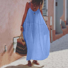 Load image into Gallery viewer, Solid Color Stitching Cotton And Linen Suspender Maxi Dress