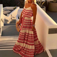 Load image into Gallery viewer, Bohemian Style V-Neck Print Suspender Dress