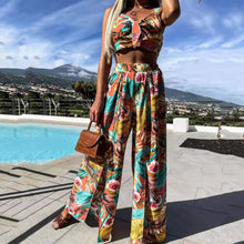 Load image into Gallery viewer, Fashion Lace-Up Printed Top + Pants Casual Set
