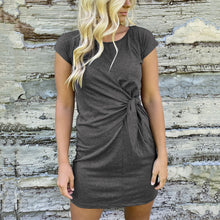 Load image into Gallery viewer, Round Neck Solid Color Tie Dress