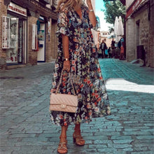 Load image into Gallery viewer, V Neck Tie Floarl Printed Maxi Dress
