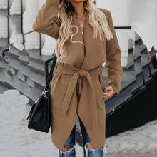 Load image into Gallery viewer, New Lapel Solid Color Long Windbreaker Casual Outerwear
