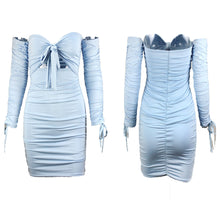 Load image into Gallery viewer, Sexy Wrapped Chest Long Sleeve Tie Pleated Mini Dress