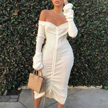 Load image into Gallery viewer, Off Shoulder Knitted Bodycon Dress