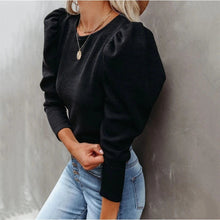 Load image into Gallery viewer, Round Neck Bubble Sleeve Solid Color Tops