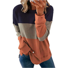Load image into Gallery viewer, Contrasting Color Round Neck Long-Sleeved Tops