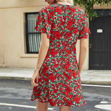 Load image into Gallery viewer, Floral Printed V-Neck Short Sleeve Mini Dress